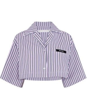 Palm Angels Cotton Short-Sleeve Striped Top - Purple