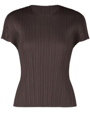Pleats Please Issey Miyake Pleats Please Issey Miyake Short Sleeve Crewneck Pleated Top - Brown