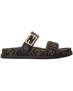 Fendi Double-Strap Flat Sandals - Black