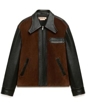 Marni Leather Jacket With Crust Front - Brown