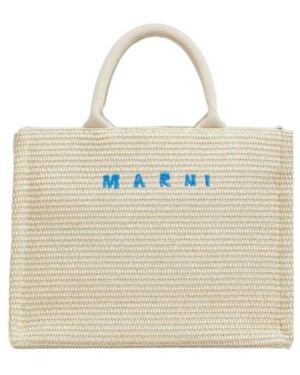 Marni Tropicalia Logo Embroidered Small Tote Bag - Natural