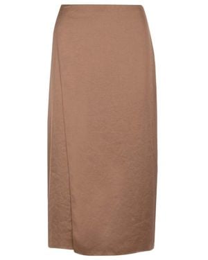 Theory Crushed Satin Wrapped Midi Skirt - Brown