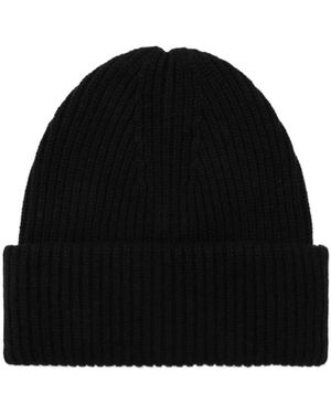 Almada Label Ribbed Beanie Hat - Black