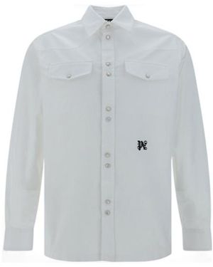 Palm Angels Monogram Embroidered Streight Hem Shirt - Grey