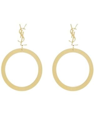 Saint Laurent Cassandre Pendant Hoop Earrings - Metallic