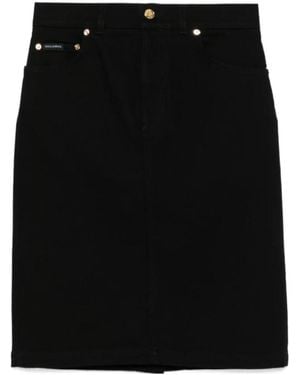 Dolce & Gabbana Logo Plaque Denim Midi Skirt - Black