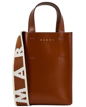 Marni Logo Printed Top Handle Bag - Brown