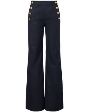 Nili Lotan Reed Cotton And Linen Flared Trousers - Blue