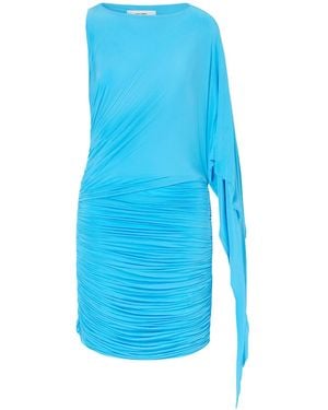 Alex Perry One-Shoulder Ruched Draped Stretch-Jersey Mini Dress - Blue