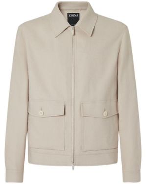 ZEGNA Oasi Linen Zip Jacket - Natural
