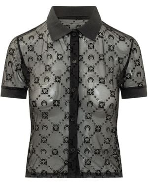 Marine Serre Embellished Shirt Collar Polo - Black