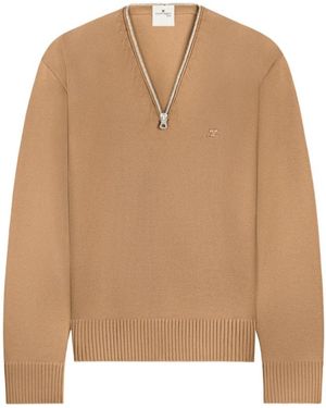 Courreges Zip-Detailing Wool Jumper - Brown