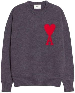 Ami Paris Ami De Coeur Crewneck Knitted Jumper - Grey