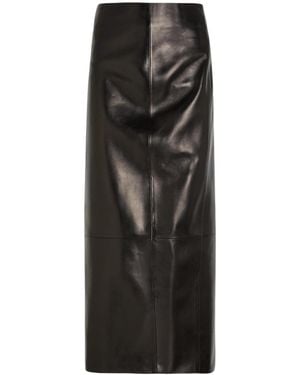 KHAITE Leather Midi Pencil Skirt - Black