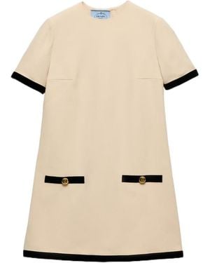 Prada Short Sleeved Crewneck Mini Dress - Natural