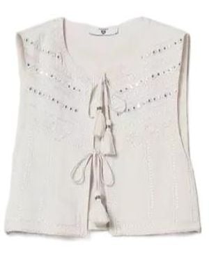 Twinset Linen Blended Embroidery Vest - Grey
