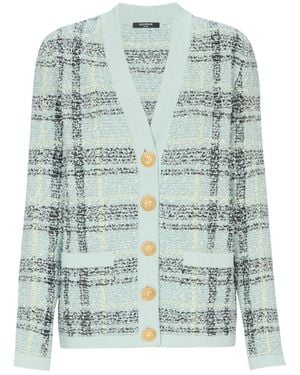 Balmain Loose Glitter Tweed Cardigan - Green