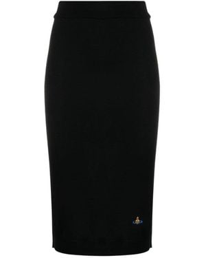 Vivienne Westwood Logo Embroidered Midi Skirt - Black