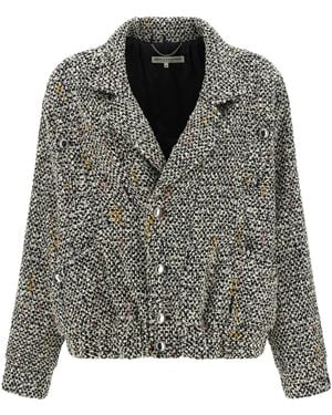 Alessandra Rich Tweed Speckled Bomber Jacket - Grey