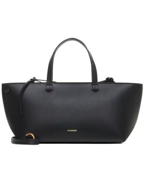 Jil Sander Logo Printed Top Handle Bag - Black