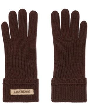 Burberry Logo Patch Wool Blend Gloves - Brown