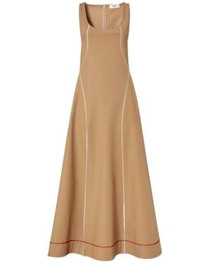 Fendi Square-Neck Sleeveless Flared Dress - Natural