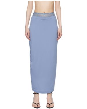 Pushbutton Lace Layered Midi Skirt - Blue