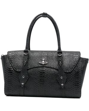 Vivienne Westwood Orb-Plaque Snakeskin-Effect Tote Bag - Black