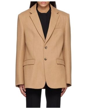 Wardrobe NYC Single-Breasted Long Sleeve Suit Jacket - Natural