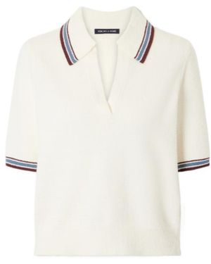 Veronica Beard Striped Cotton-Blend Polo Shirt - White