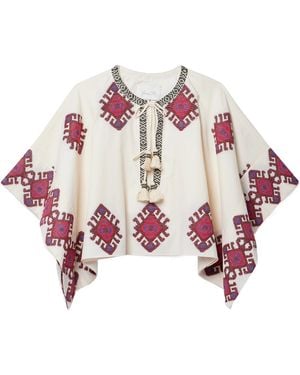 Johanna Ortiz Tie-Detailed Embroidered Pure Cotton Cape - Pink