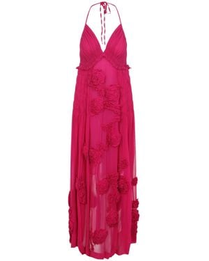 Dries Van Noten Drina Gathered Floral Applique Midi Dress - Pink