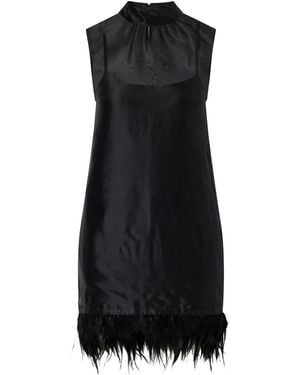 STAUD Feather-Trimmed Silk Mini Dress - Black