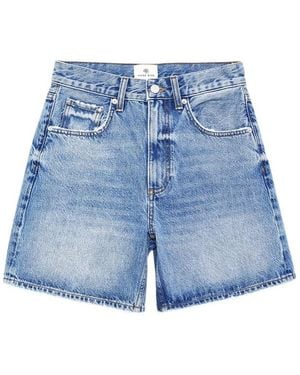 Anine Bing Heath Frayed-Hem Denim Shorts - Blue