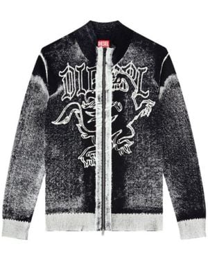 DIESEL Graphic-Print Zip-Up Cardigan - Black