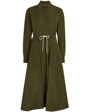 Moncler Drawstring Poplin Midi Shirt Dress - Green