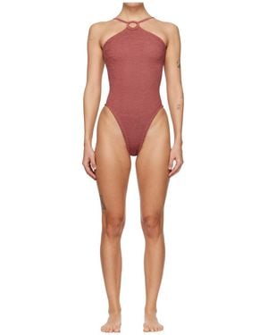 Hunza G Jasmine Tonal Hoop One-Piece Swimsuit - Red
