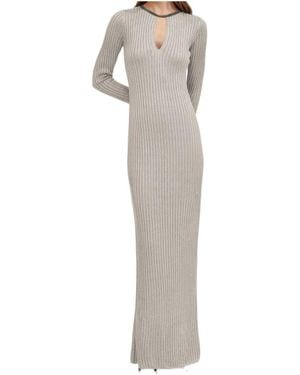 Brunello Cucinelli Sparkling Ribbed Knit Dress - Gray