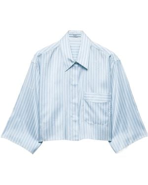 Prada Striped Patch-Pocket Shirt - Blue