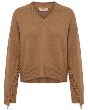 Twinset Fringed Knit Sweater - Brown