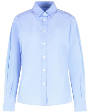 Closed Asymmetric Hem Button-Up Shirt - Blue