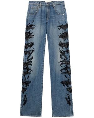 Blumarine Zebra-Embroidered Regular-Fit Jeans - Blue