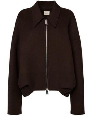 KHAITE Odin Wool Knit Zip Up Jacket - Black