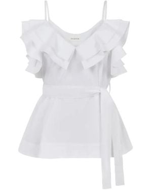 P.A.R.O.S.H. Canyox Ruffled Belted Top - White