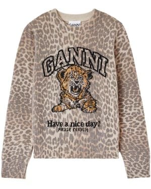 Ganni Graphic Tiger Knitted Jumper - Brown