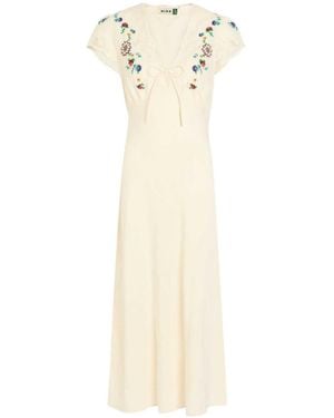 RIXO London Embroidered Linen-Blend Midi Dress - White