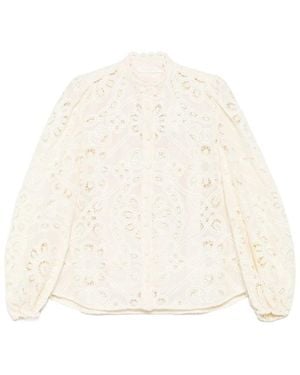 Zimmermann Openwork Stand-Up Collar Shirt - Natural