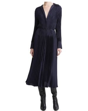 Vince Long-Sleeve Pleated Shirtdress - Blue