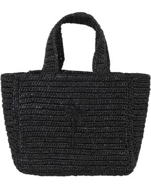 Manebí Palm-Tree Embroidered Raffia Tote Bag - Black