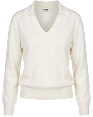 Not Shy Palmer V-Neck Spread-Collar Jumper - White